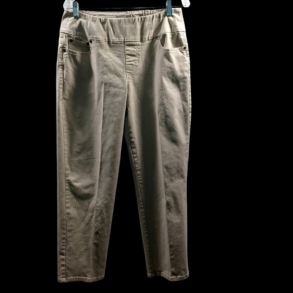 Chadwicks Wms 12P Pull-On Stretch Tan Denim Jeans Comfy 4 Pocket Straight Cut